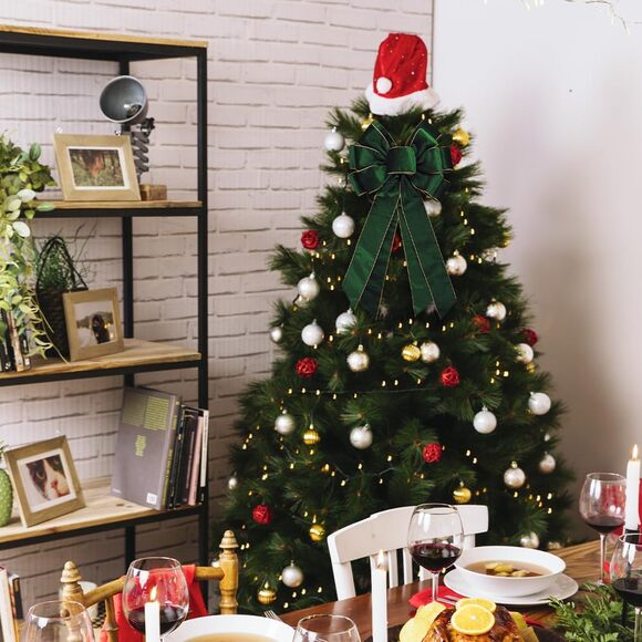 Vintage Green Wreath Bow 20x11 Inch Velvet Tree Topper Golden Edge Xmas - Picture 5 of 5